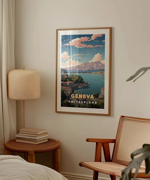 Çerçevesiz Poster Alplerin Gölgesinde Cenevre - Resim 3