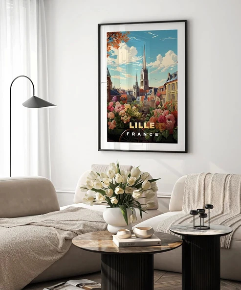 Çerçevesiz Poster Romantik Lille Manzarası Sanat - Resim 4