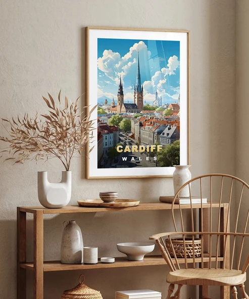 Çerçevesiz Poster Cardiff Manzarası Galler Sanatsal - Resim 5