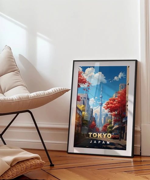 Çerçevesiz Poster Sonbahar Renkleriyle Tokyo Manzarası - Resim 5