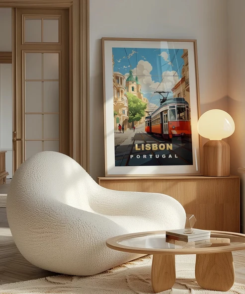 Çerçevesiz Poster Lizbon Tramvayı ve Şehir Manzarası - Resim 4
