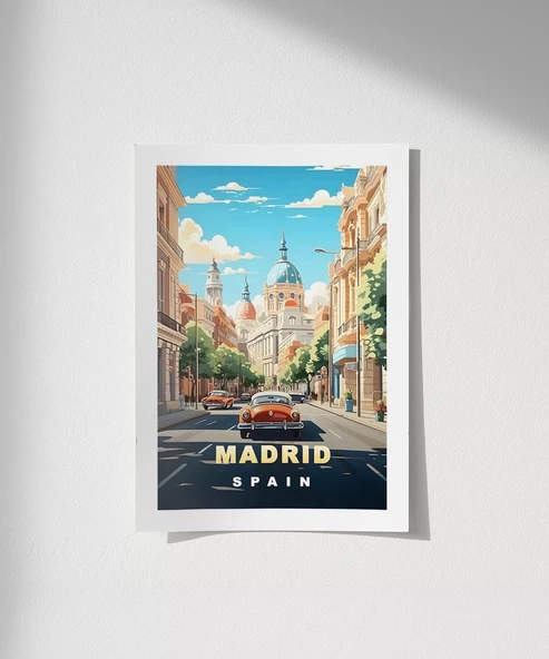 Çerçevesiz Poster Madrid Şehir Sokakları ve Tarihi Atmosfer ürün görseli