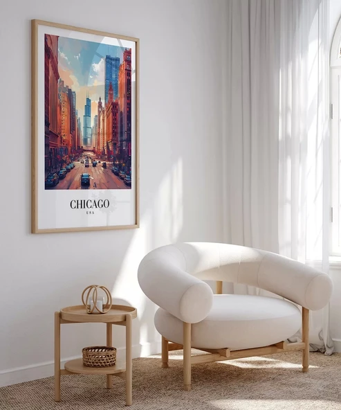 Çerçevesiz Poster Chicago Şehir Merkezi - Resim 4