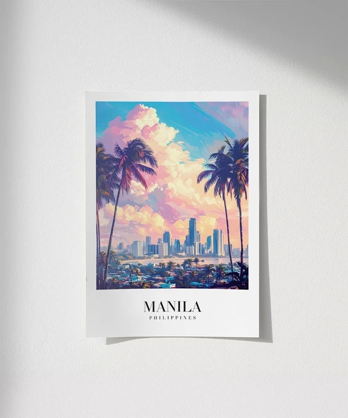 Çerçevesiz Poster Palmiyeler Arasında Şehir Işıkları ürün görseli