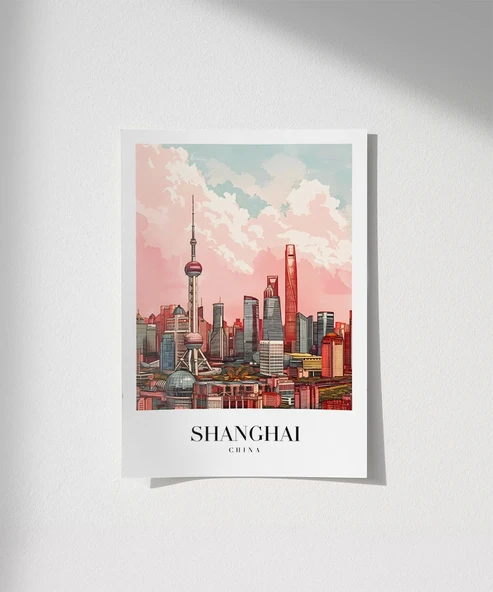 Çerçevesiz Poster Shanghai Gökyüzüne Yükselen Şehir ürün görseli