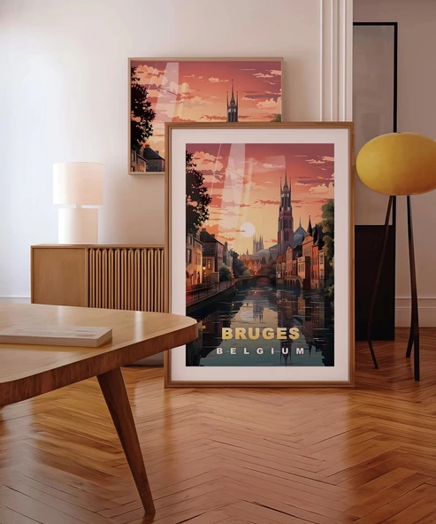 Çerçevesiz Poster Kanallar Üzerinde Gün Batımı - Resim 3