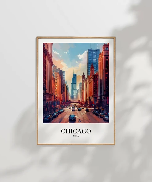 Çerçevesiz Poster Chicago Şehir Merkezi - Resim 6