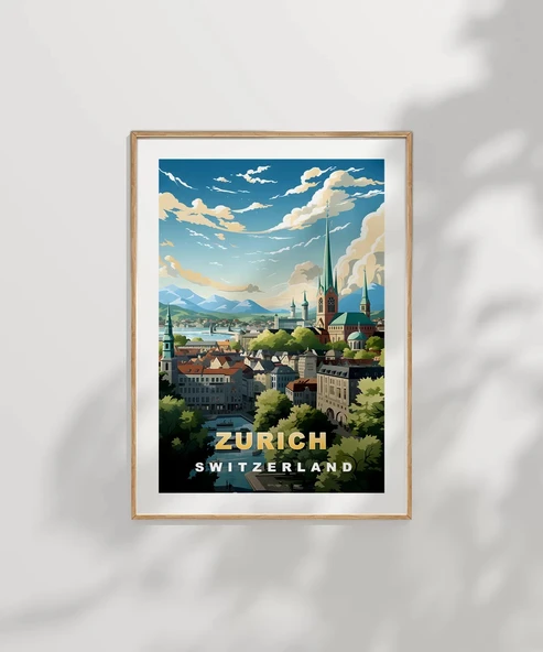 Çerçevesiz Poster Zürih İsviçre Şehir Manzarası - 7