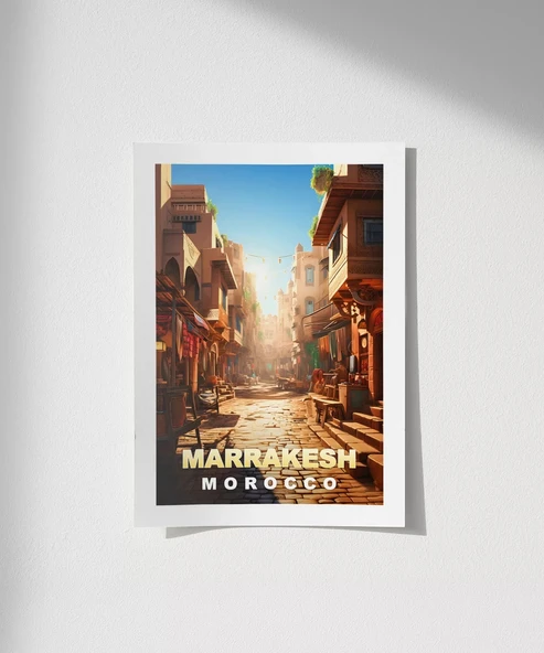 Çerçevesiz Poster Marrakeş'in Sıcak Sokakları ve Çarşı Manzarası ürün görseli
