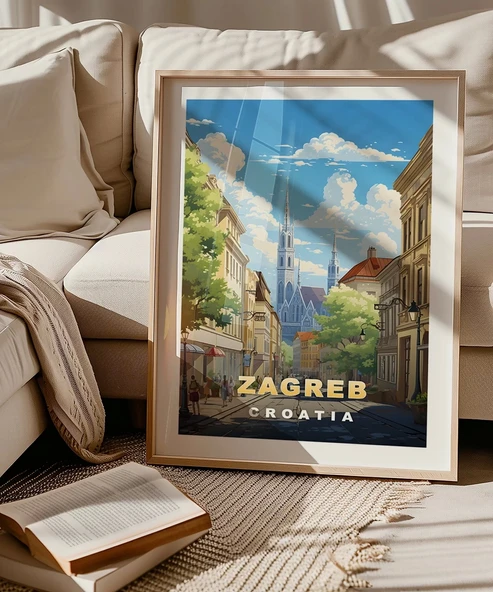 Çerçevesiz Poster Zagreb Katedrali Sokak Manzarası - Resim 5