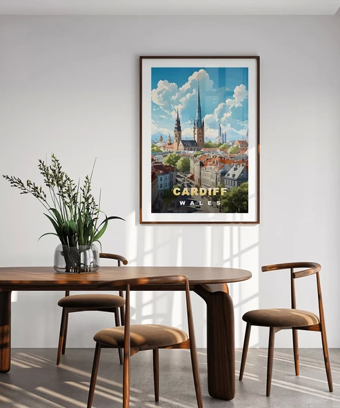 Çerçevesiz Poster Cardiff Manzarası Galler Sanatsal - Resim 4