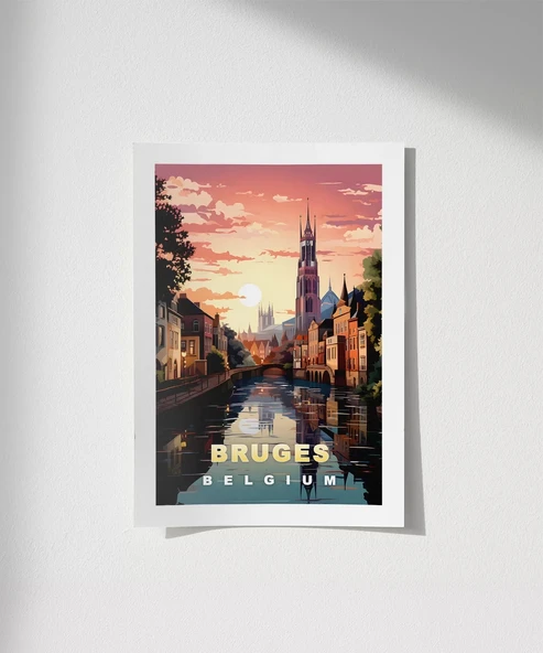 Çerçevesiz Poster Kanallar Üzerinde Gün Batımı ürün görseli