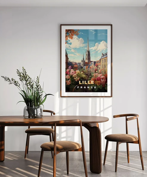 Çerçevesiz Poster Romantik Lille Manzarası Sanat - Resim 5