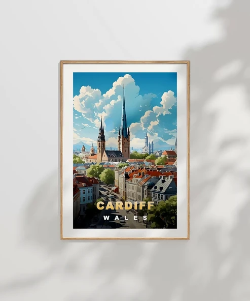 Çerçevesiz Poster Cardiff Manzarası Galler Sanatsal - Resim 7