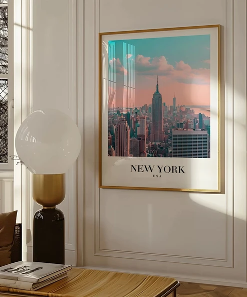 Çerçevesiz Poster New York Silüeti Gün Doğumu - Resim 3