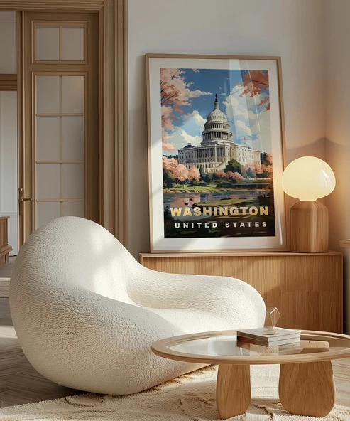 Çerçevesiz Poster Washington Capitol Vintage - Resim 5