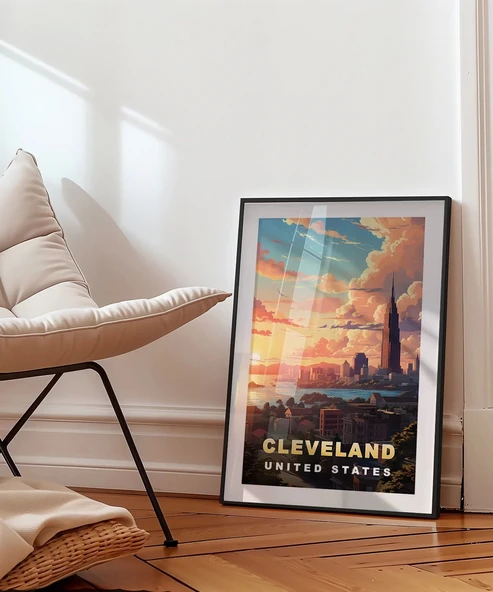 Çerçevesiz Poster Gün Batımında Şehir Silüeti - Resim 5