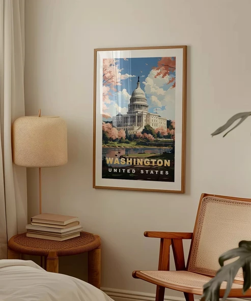 Çerçevesiz Poster Washington Capitol Vintage - Resim 3