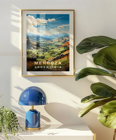 Çerçevesiz Poster Mendoza Dağ Manzarası ve Yeşil Vadiler - Resim 5