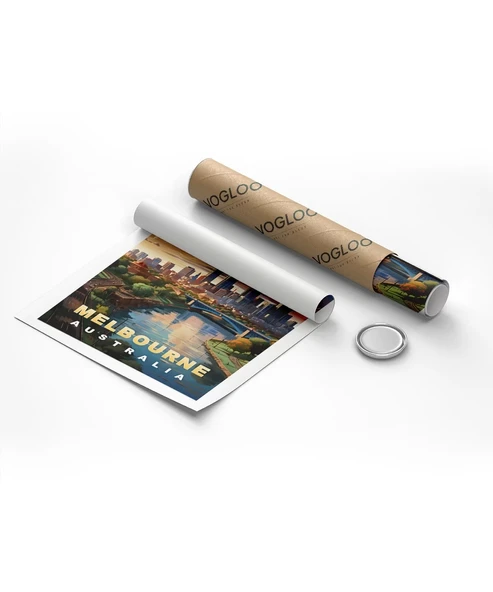 Çerçevesiz Poster Gün Batımında Melbourne Şehir ürün görseli