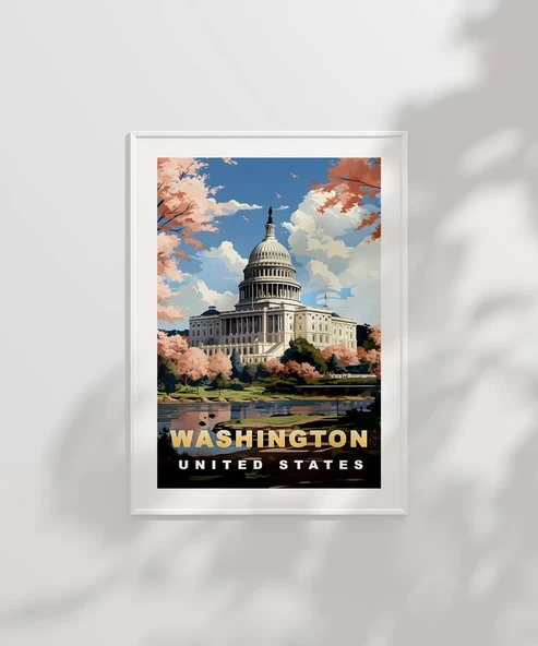 Çerçevesiz Poster Washington Capitol Vintage - Resim 2