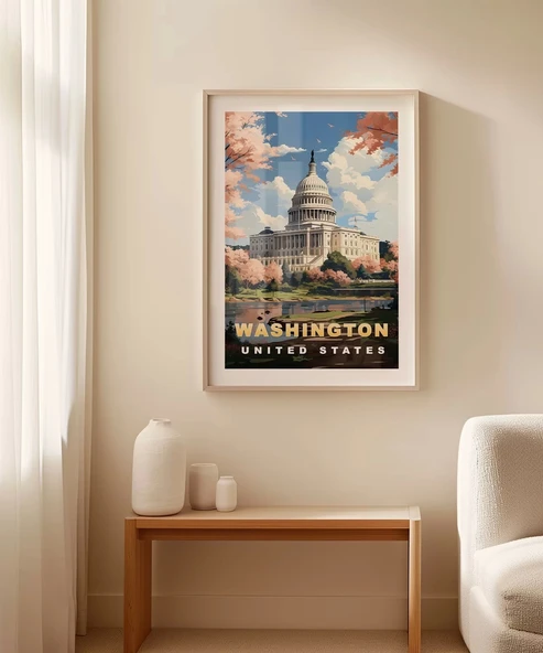 Çerçevesiz Poster Washington Capitol Vintage - Resim 4