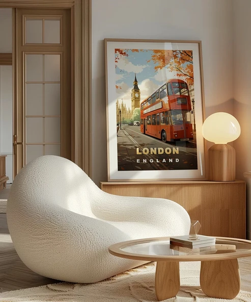 Çerçevesiz Poster London İkonik Çift Katlı Otobüs - Resim 5