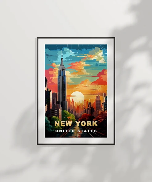 Çerçevesiz Poster Gün Batımında New York - 6