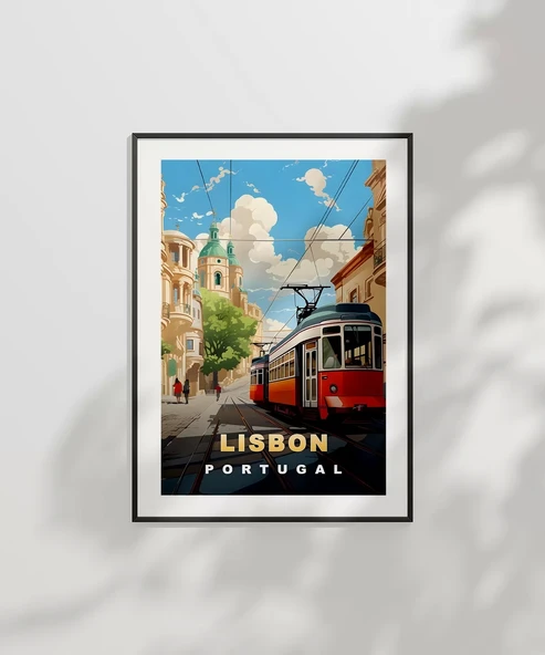 Çerçevesiz Poster Lizbon Tramvayı ve Şehir Manzarası - Resim 6