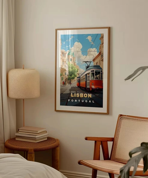 Çerçevesiz Poster Lizbon Tramvayı ve Şehir Manzarası - Resim 3