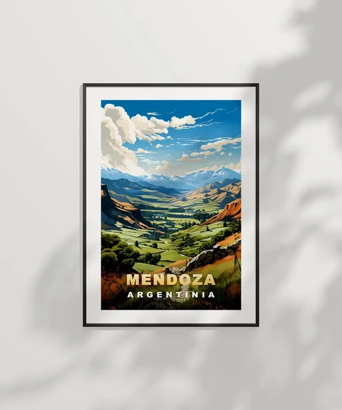 Çerçevesiz Poster Mendoza Dağ Manzarası ve Yeşil Vadiler - Resim 6