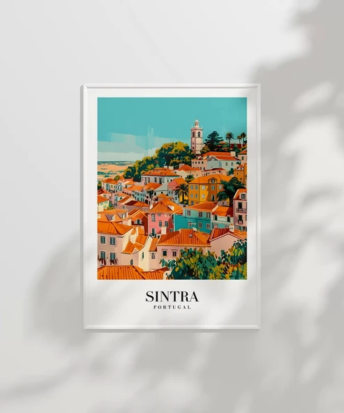 Çerçevesiz Poster Renkli Sintra Evleri Minimalist - Resim 2