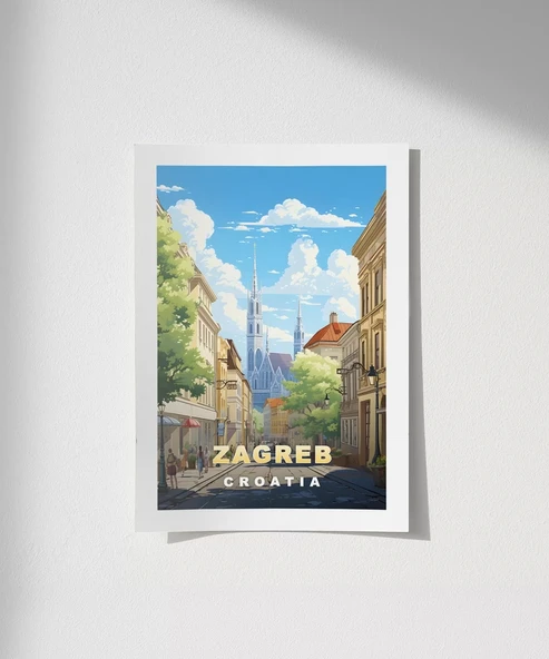 Çerçevesiz Poster Zagreb Katedrali Sokak Manzarası ürün görseli
