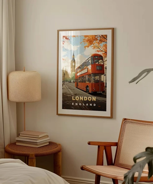 Çerçevesiz Poster London İkonik Çift Katlı Otobüs - Resim 3