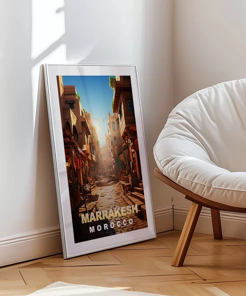 Çerçevesiz Poster Marrakeş'in Sıcak Sokakları ve Çarşı Manzarası - Resim 3