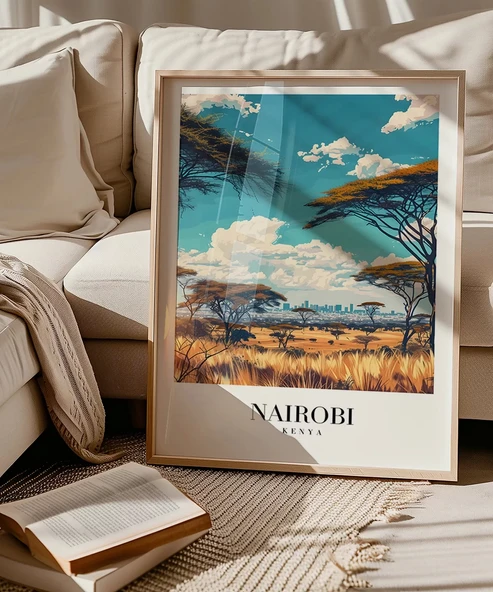 Çerçevesiz Poster Vahşi Doğa ve Şehir Silüeti - Resim 5