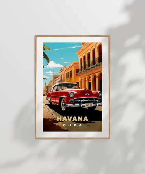 Çerçevesiz Poster Havana Sokaklarında Klasik Bir Araba - Resim 7