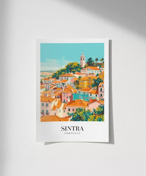 Çerçevesiz Poster Renkli Sintra Evleri Minimalist ürün görseli