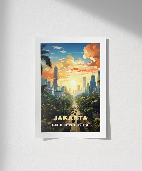 Çerçevesiz Poster Jakarta Gün Batımı Şehir Manzarası