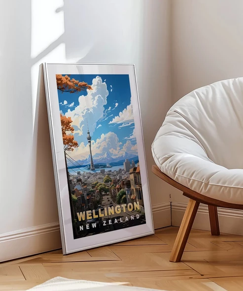 Çerçevesiz Poster Wellington Skyline New Zealand - Resim 5