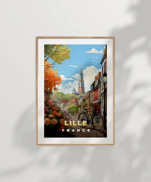 Çerçevesiz Poster Lille Sokakları ve Bisiklet Manzarası - Resim 7