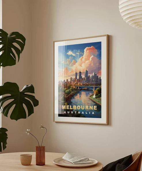 Çerçevesiz Poster Gün Batımında Melbourne Şehir - Resim 4