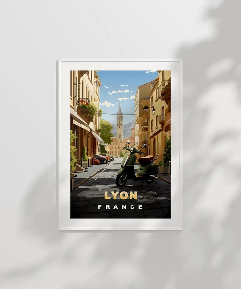 Çerçevesiz Poster Lyon'un Şirin Sokakları ve Vespa - Resim 2