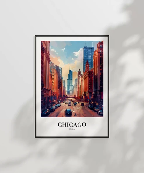 Çerçevesiz Poster Chicago Şehir Merkezi - Resim 7