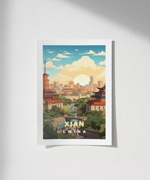 Çerçevesiz Poster Xi'an Tarihi ve Modern Perspektif Sanatsal ürün görseli