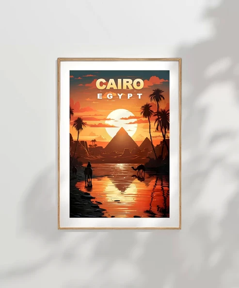 Çerçevesiz Poster Piramitlerin Altında Gün Batımı - Resim 7