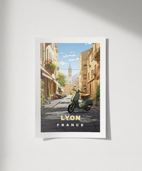 Çerçevesiz Poster Lyon'un Şirin Sokakları ve Vespa ürün görseli
