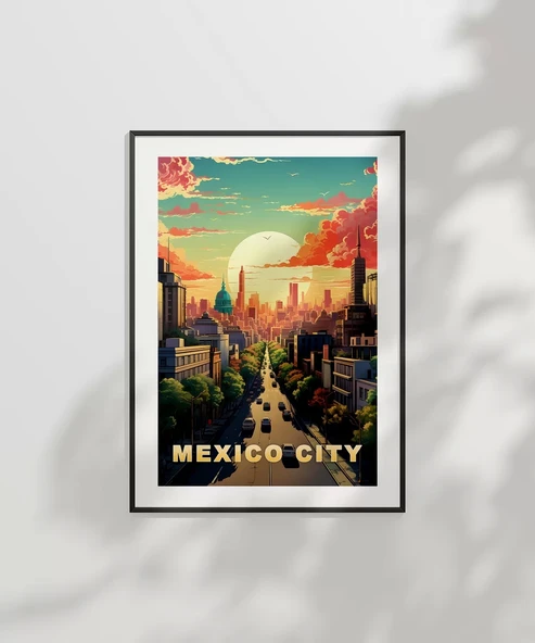 Çerçevesiz Poster Mexico City Gün Batımı ve Şehir Silüeti - Resim 6