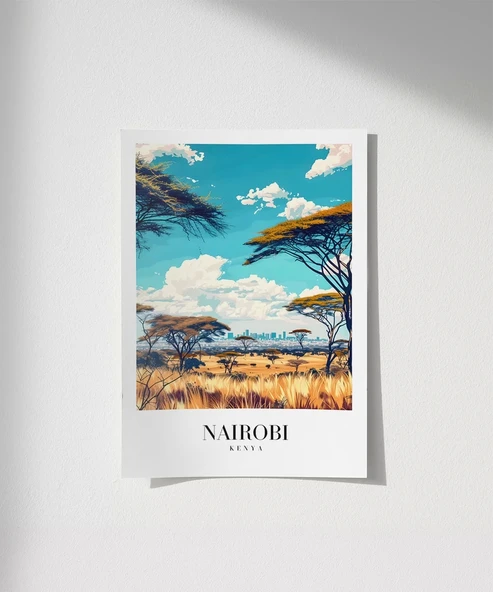 Çerçevesiz Poster Vahşi Doğa ve Şehir Silüeti ürün görseli