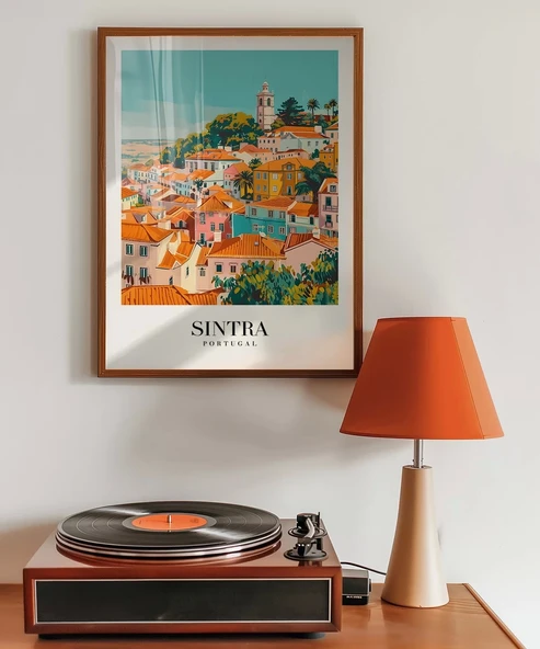 Çerçevesiz Poster Renkli Sintra Evleri Minimalist - Resim 3